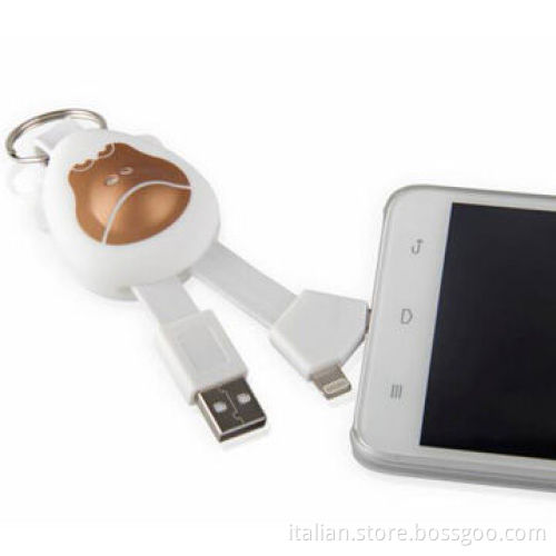 Mini type 2-in-1 monkey head-shaped USB charging cable for iPhone 5/Samsung, easy to carry